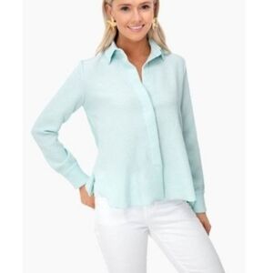 Tuckernuck Adele Sea Glass Textured Pleated Swing Back Button Up Blouse Top